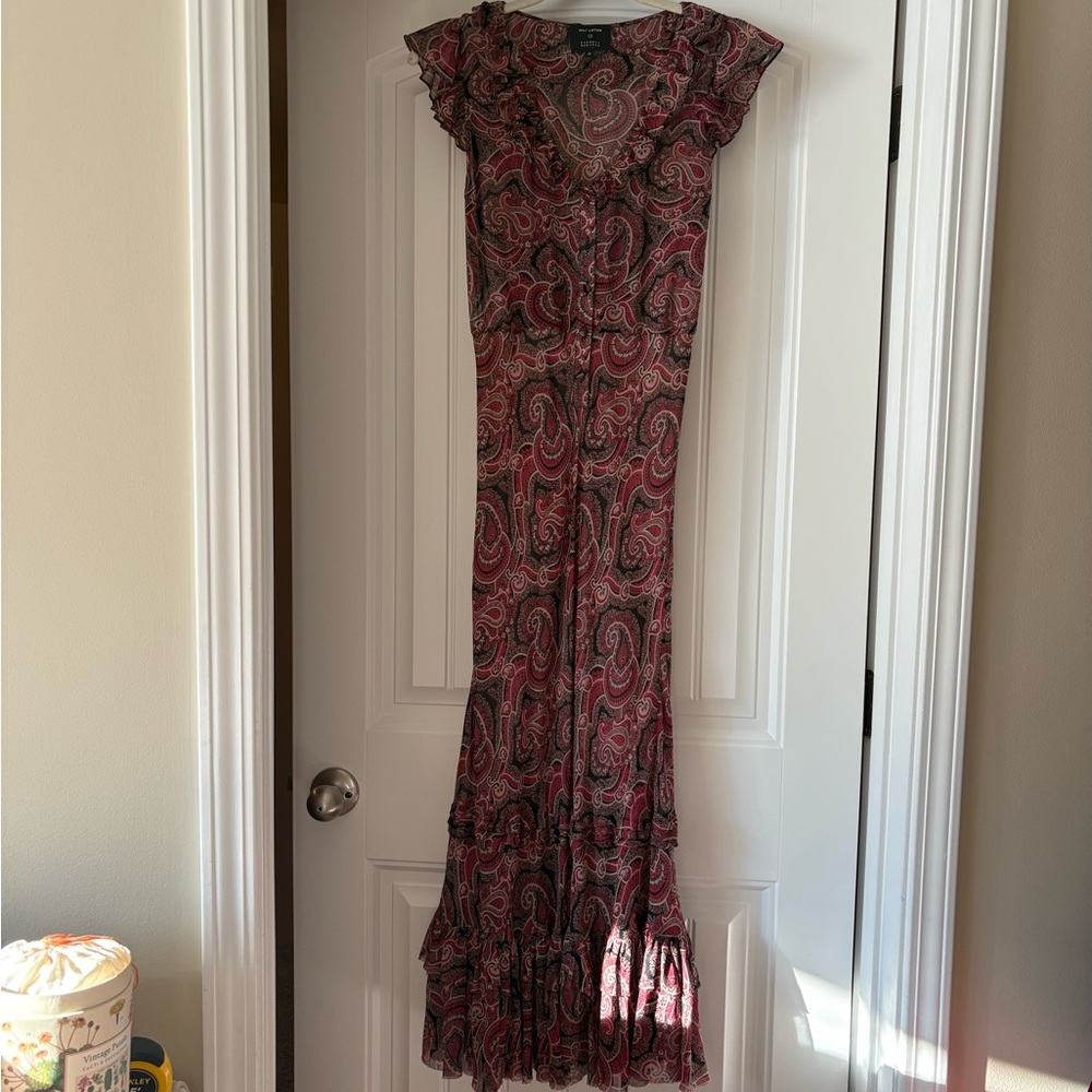 Nili Lotan Burgundy and Black Paisley Silk Maxi Dress
